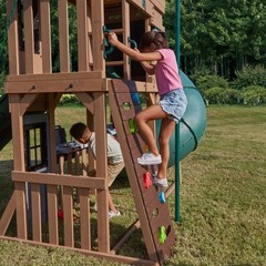 KIDKRAFT SUMMIT VISTA Wooden Swing Set Kids Outdoor Playground with 2 Slides