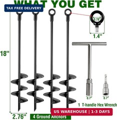Fabulas Ground Anchors Heavy Duty, Swing Set Anchor Kit 18 Inch 4 Pack Screw in