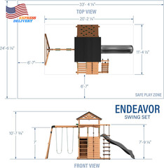 Cedar Wood Swing Set with Wave Slide Play Deck Double Rock Wall Rope Ladder NEW
