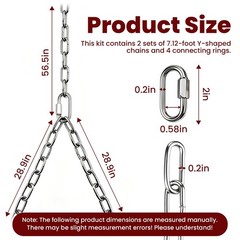 Heavy Duty Porch Swing Hanging Chain Kit, 2 Pack, Silver