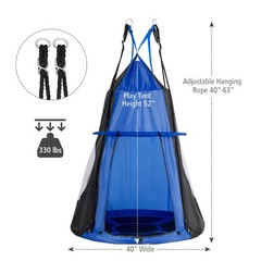 Goplus 40″ Kids Hanging Chair Swing Tent Set Hammock Nest Pod Seat Blue