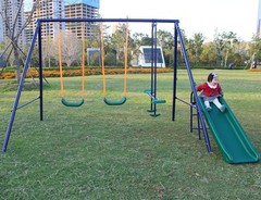 11.5×6FT Kids Toddler Children Outdoor Sport Metal Swing Set w Slide Glider