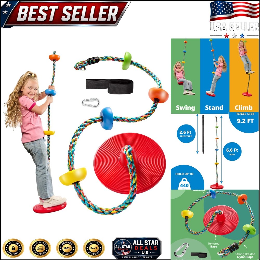 Tree Swing for Kids – Adjustable Single Disc Seat & Colorful Climbing Rope Set