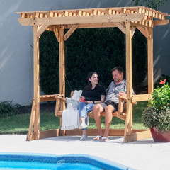 Cedar Wood 8′ X 5′ Outdoor Pergola Swing Bench for Two with Trellis