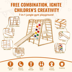 Uimoso Indoor Jungle Gym 7-in-1 Toddler Indoor Playground Wooden Climbing Toys L