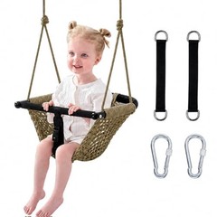 Kids Swing Seats Indoor Hand-Made Net Swing with Adjustable Rope Tree Khaki