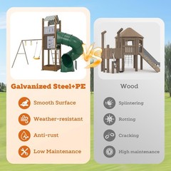 All in 1 Outdoor Backyard Swing Sets Playset for Toddlers, Galvanized Steel & PE