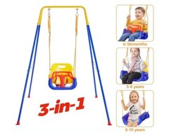 FUNLIO 3-in-1 Toddler Swing Set with 4 Sandbags, Indoor/Outdoor Baby Swing wi…