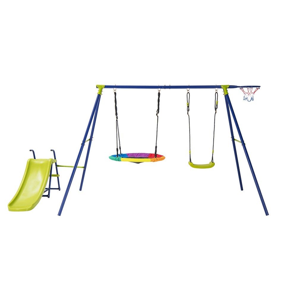 4-in-1 Swing Set for Backyard Heavy-Duty Metal Playset for 3-12 Years Old Kids