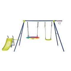 4-in-1 Swing Set for Backyard Heavy-Duty Metal Playset for 3-12 Years Old Kids