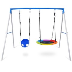 440lbs Outdoor Heavy-Duty Metal Playset for Kids with 3 Swing Seats for Backyard