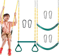 3 Pack Swing Set Accessories 2 Green Seats & Trapeze Rings Outdoor Play