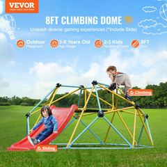 Climbing Dome, 8FT Geometric Dome Climber with Slide, Jungle Gym Supports 600LBS