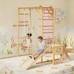 Indoor Jungle Gym for Kids 3-10 – 8-in-1 Wooden Climbing Structure & Slide
