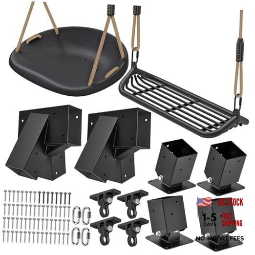 A: 4 Black Base Bracket +2 Black Frame Bracket + 4 Swing Hanger +2 Swing Seat
