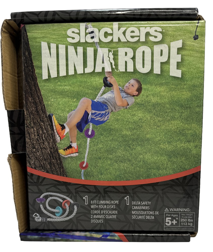 Slackers 8 ft Multi-Color Climbing Rope, Kid Outdoor Ninja Warrior Training. New