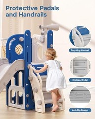 Toddler Slide, 6 in 1 Kids Indoor Slide for Toddlers 1-3, Baby Blue&gray