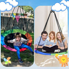 43 In. Saucer Swing with Textilene Fabric Seat, Waterproof Uv-Resistant, 360° Sw