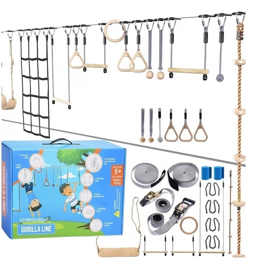 Hyponix Ninja Obstacle Course for Kids 2 x 60ft Slacklines 13 Obstacles open box