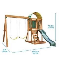 Ainsley Wooden Outdoor Swing Set with Slide and Rock Wall