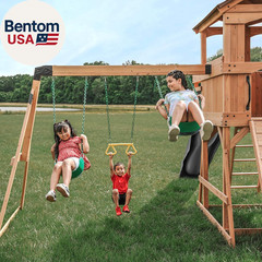 Sterling Point Cedar Wood Swing Set with Wave Slide, Raised Clubhouse, Wooden Br