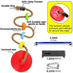 Multicolor Tree Swing Climbing Rope with Platforms Red Disc Swings Seat Outdoor