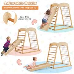 6-in-1 Jungle Gym Montessori Play Set Climbing Stakes Cotton Ropes Rods Natural