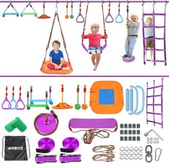 Ninja Warrior Obstacle Course Kids,2x56ft Slackline W/ 12 Accessories,Saucer