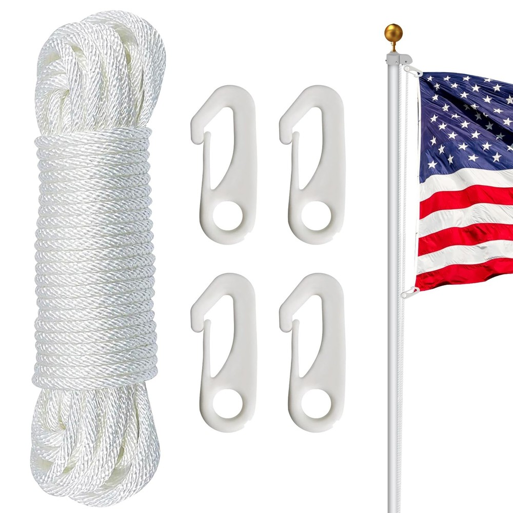 NQ Flag Pole Rope Kit – 50 Feet x 1/4″ Diameter, Flagpole Nylon Halyard with …