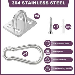4 Pack M6 Hammock Hanging Hooks, 4PCS Stainless Steel Heavy Duty Pad Eye Hook…
