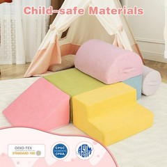 6 Pcs Toddler Climbing Blocks w/ Handles Chenille Fabric Cover Corner Play Gym