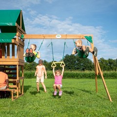 Belmont Cedar Wood Swing Set Wave Slide Play Deck Rock Wall Ladder Snack Bar
