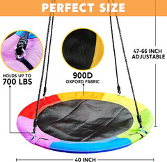 40” Saucer Tree Swing 900lb 900D Oxford, Adjustable Ropes, Rainbow Outdoor Seats