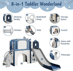 Kids Playground Backyard Set,8-In-1 Toddler Slide Playset with Climber, Basketba