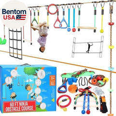 Hyponix Ninja Warrior Obstacle Course for Kids – 2 X 60 Ft Slackline with 13 Out