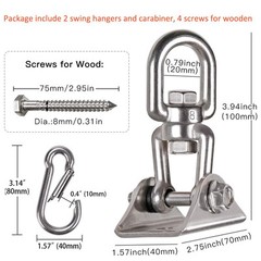 2 Pack Heavy Duty 360° Swivel Swing Hanger, Stainless Steel Swing Hook for Ce…
