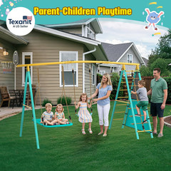 Swing Set for Backyard, Heavy-Duty Metal Swing Sets for Kids with 2 Swings, Clim