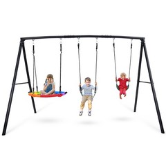 600lbs 4 IN 1 Heavy Duty A-Frame Metal Swing Set Backyard for Kids with 3 Swings