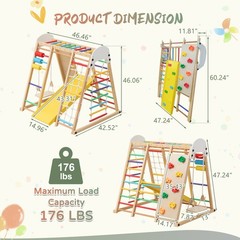 9in1 Foldable Kids Climbing Frame & Slide Wooden Toddler Ages 3+ 176LBS Capacity
