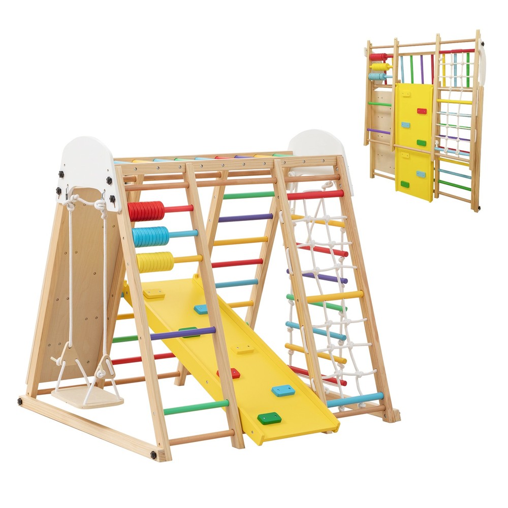 9in1 Foldable Kids Climbing Frame & Slide Wooden Toddler Ages 3+ 176LBS Capacity