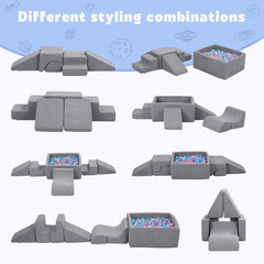 Soft Foam Climbing Blocks with Ball Pit, 6PCS Grey Indoor Climbing Toys for Todd