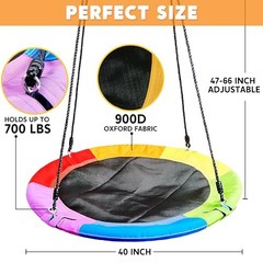 40″ Saucer Tree Swing for Kids Outdoor, 900Lb Weight Capacity, Rainbow