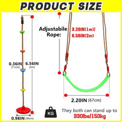 Multicolor Tree Swing Climbing Rope with Platforms Red Disc Swings Seat Outdoor