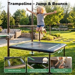 Jungle Gym Swing Set with Trampoline Trapeze Swing Bar Gymnastics Bars Outdoor
