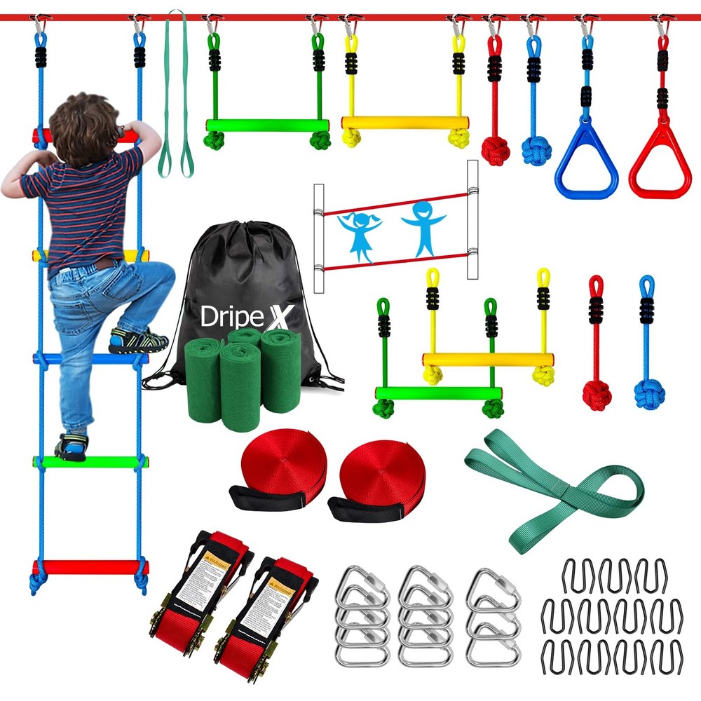 Ninja Warrior Obstacle Course for Kids, 2×50ft Slack Lines for Backyard with …