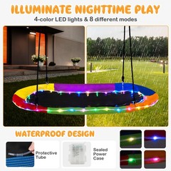 60″ Saucer Swing w/ LED Lights 700 LBS Platform Tree Swing w/ Adjustable Ropes