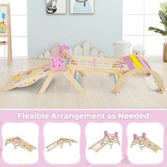 Triangle Set, Wooden Montessori Climbing Set w/Arch Ramp Climbing Rope & Ladder