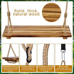 2 Pcs Wood Swing Seat Carbonized Hanging Wood Tree Swing W/ Adjustable Rope