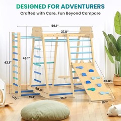 Indoor Jungle Gym 9-in-1 Wooden Montessori Climbing Kids Toys w/Slide, Swing, Mo