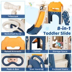 Kids Slide Climber Playset 8-in-1 Freestanding Slide for Toddler Indoor Outdoor